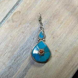 Turquoise and coral pendant solid 925